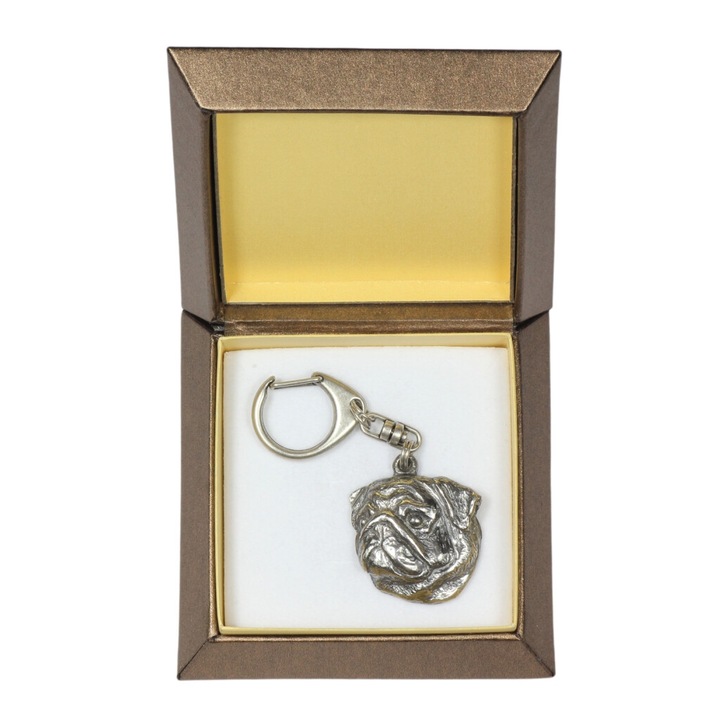 Mopsz II - Ezüstözött kulcstartó kutyával díszdobozban, táskadísz, hátizsák medál Art-Dog márkától