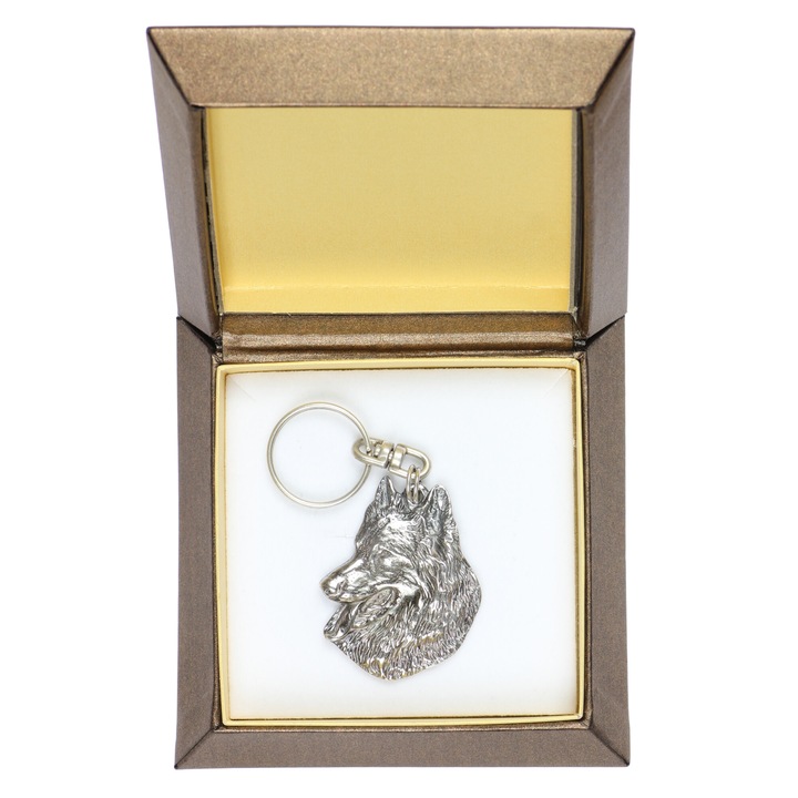 Belga juhászkutya kulcstartó, Art-Dog, ezüst medál, díszdoboz