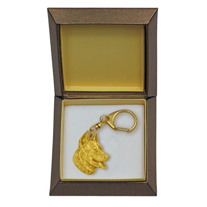 Berger de Beauce - Aranyozott kulcstartó kutyával díszdobozban, táskadísz, luxus kiegészítő az Art-Dog márkától