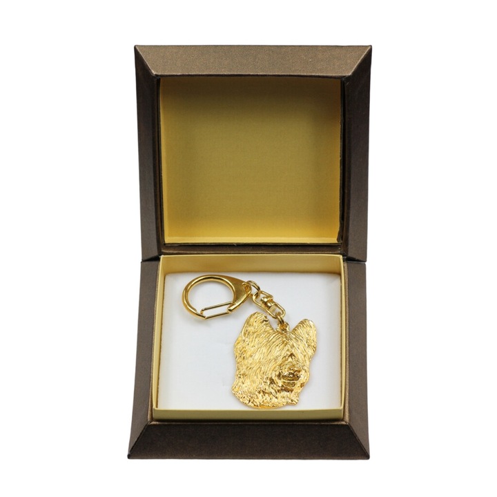 Briard - Aranyozott kulcstartó kutyával díszdobozban, táskadísz, luxus kiegészítő az Art-Dog márkától