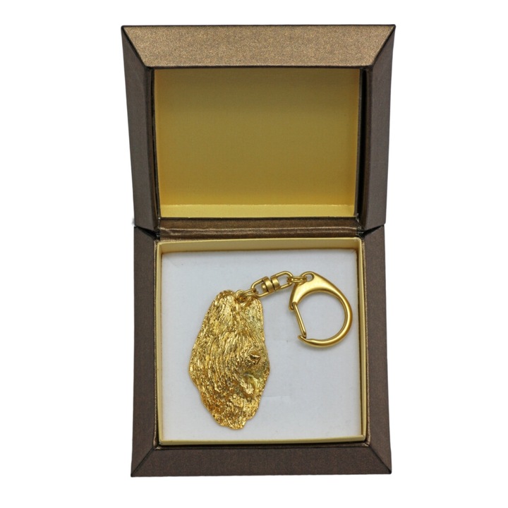 Briard I - Aranyozott kulcstartó kutyával díszdobozban, táskadísz, luxus kiegészítő az Art-Dog márkától