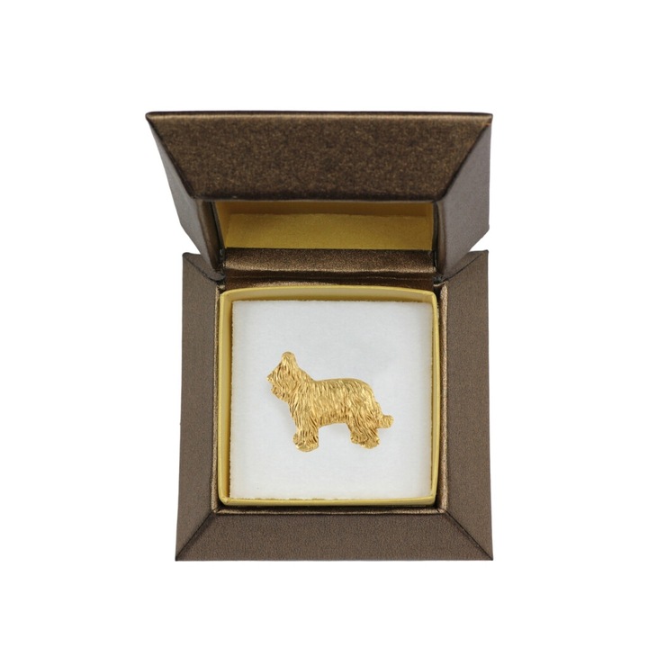Brosa Art-Dog, Model Briard II, placata cu aur, in cutie decorativa