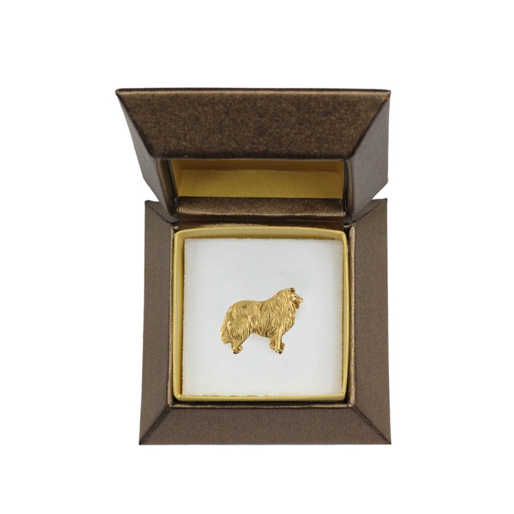 Brosa model Collie Rough, Art-Dog, placata cu aur, in cutie decorativa