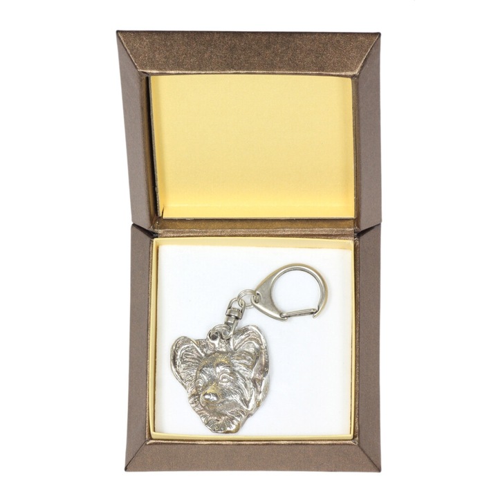 Papillon - Ezüstözött kulcstartó kutyával díszdobozban, táskadísz, hátizsák medál Art-Dog márkától