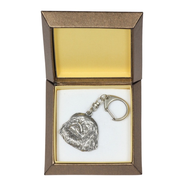 Pekingi - Ezüstözött kulcstartó kutyával díszdobozban, táskadísz, hátizsák medál Art-Dog márkától