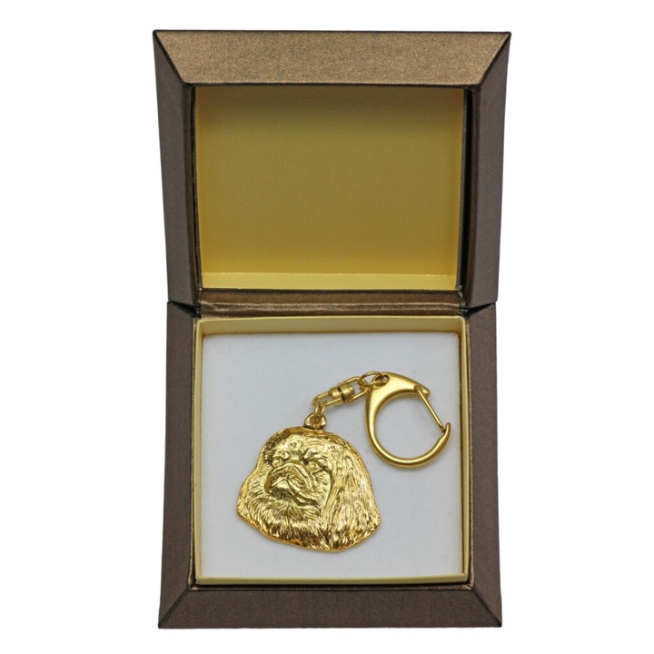 Pekingi - Aranyozott kulcstartó kutyával díszdobozban, táskadísz, luxus kiegészítő az Art-Dog márkától