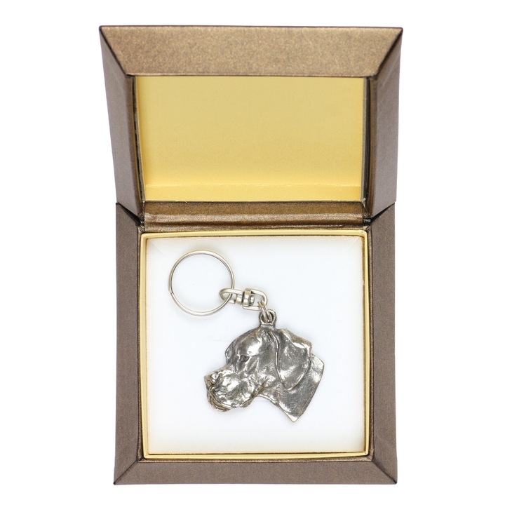 Breloc Art-Dog Pointer englezesc, aliaj ZnAl placat cu argint, cutie cadou