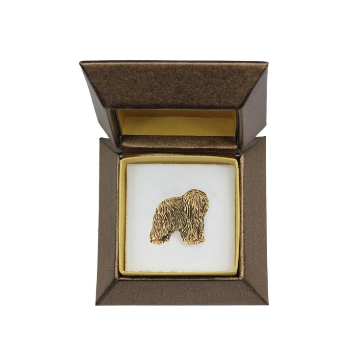 Brosa Art-Dog, Model Ciobanesc Polonez de Campie II, placata cu aur, in cutie decorativa