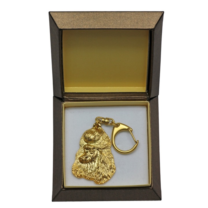 Pudel Art-Dog kulcstartó, aranyozott, díszdobozban, dekoratív