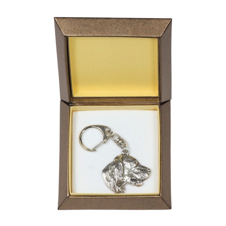Breloc Art-Dog Setter englezesc, placat cu argint, in cutie decorativa