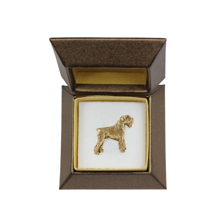 Brosa model Schnauzer Art-Dog, aliaj, placata cu aur, in cutie decorativa