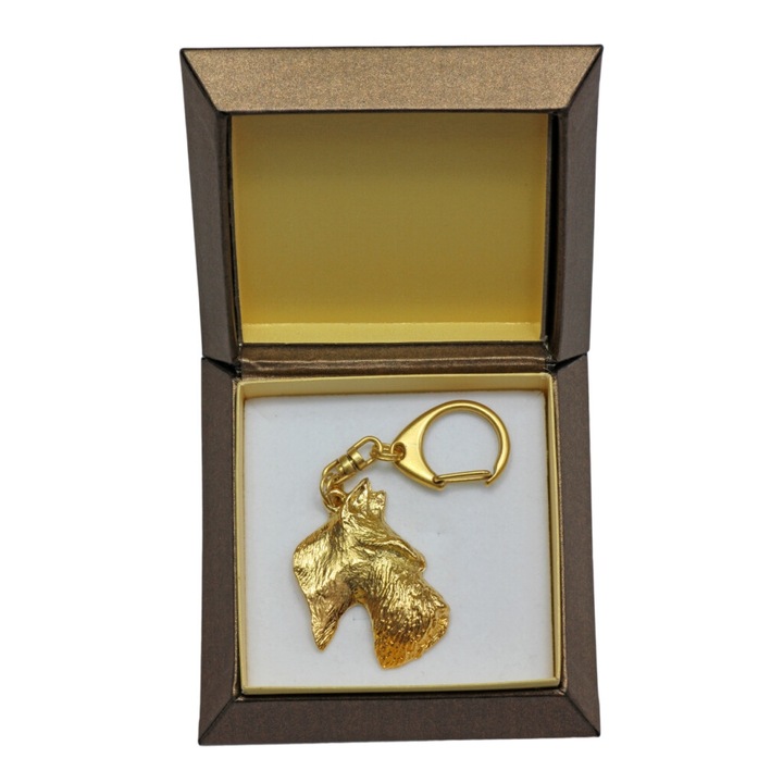 Art-Dog Skót Terrier kulcstartó, aranyozott, díszdobozban, dekoratív