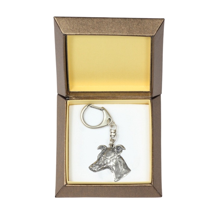 Art-Dog Whippet kulcstartó, ezüstözött, díszdobozban