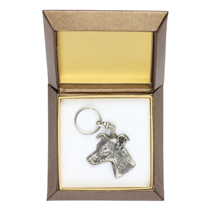 Art-Dog Whippet kulcstartó, ezüst medál, fajtajellemzők, díszdoboz