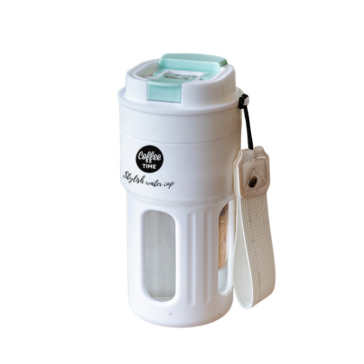 Термочаша SeasonSip Glass ONSALES, Прозрачна пластмаса, Anti-Stop и Anti-Fall, Температурна устойчивост -10°C до 120°C, Бял