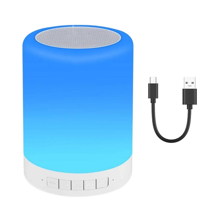 Boxa portabila smart cu lumina ambientala, bluetooth, senzor control tactil si reglarea luminozitatii si intensitatii, LED RGB, Touch Lamp, card SD, slot USB, difuzor multimedia, wireless. pentru smartphone sau PC desktop, Home Audio, FM, Aux