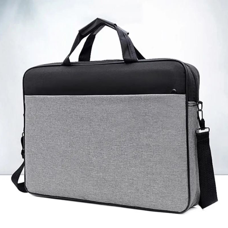 Geanta Laptop, Bicolora, Compatibila 17", 3 Buzunare, Textil, Extensie umar, Gri si Negru