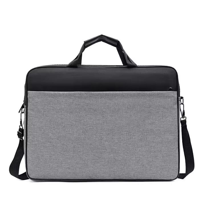 Geanta Laptop, Bicolora, Compatibila 17", 3 Buzunare, Textil, Extensie umar, Gri si Negru
