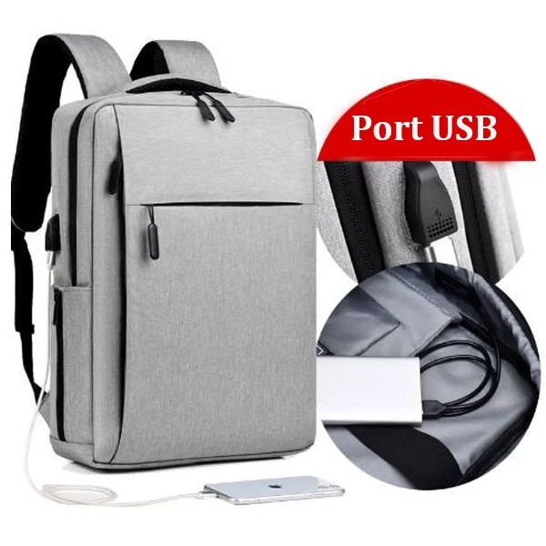Ghiozdan Laptop, Port incarcare USB, Multifunctional, Compatibila 16.1", Textil, Gri