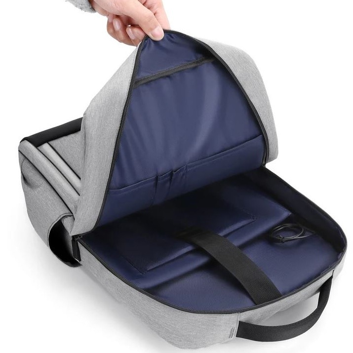 Ghiozdan Multifunctional pentru Laptop, Port incarcare USB, Compatibila 15", Textil, Gri