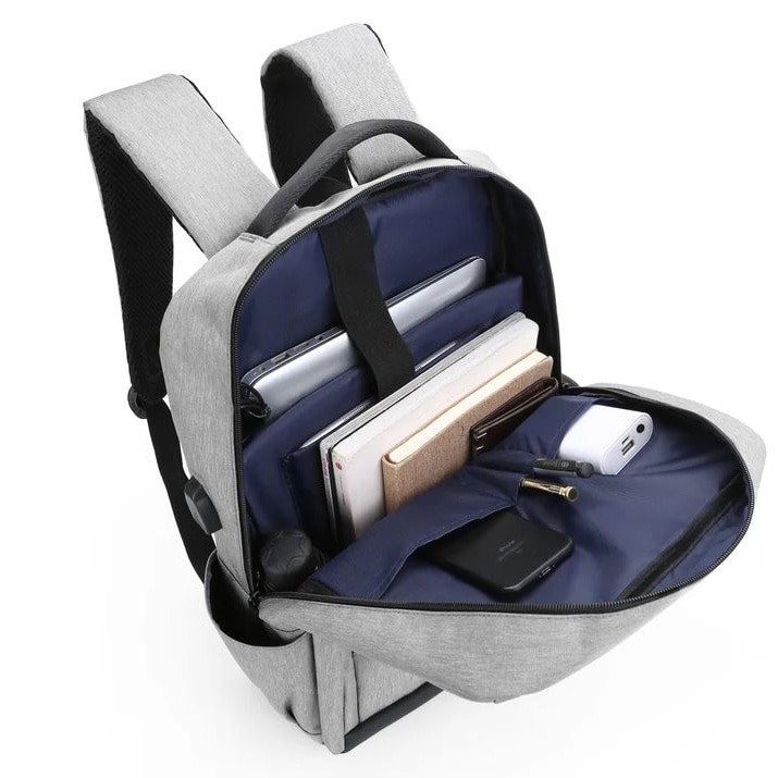 Ghiozdan Multifunctional pentru Laptop, Port incarcare USB, Compatibila 15", Textil, Gri