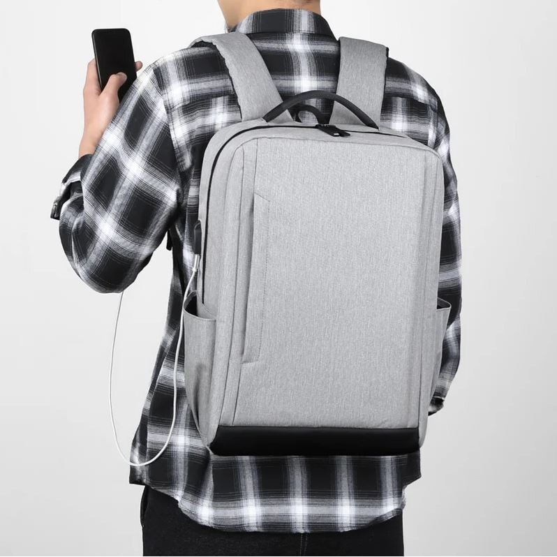 Ghiozdan Multifunctional pentru Laptop, Port incarcare USB, Compatibila 15", Textil, Gri