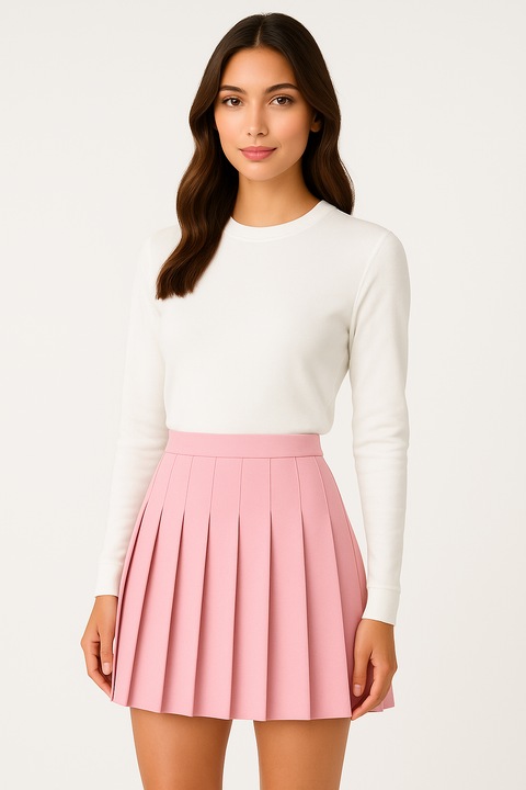 Fusta plisata scurta, Roz