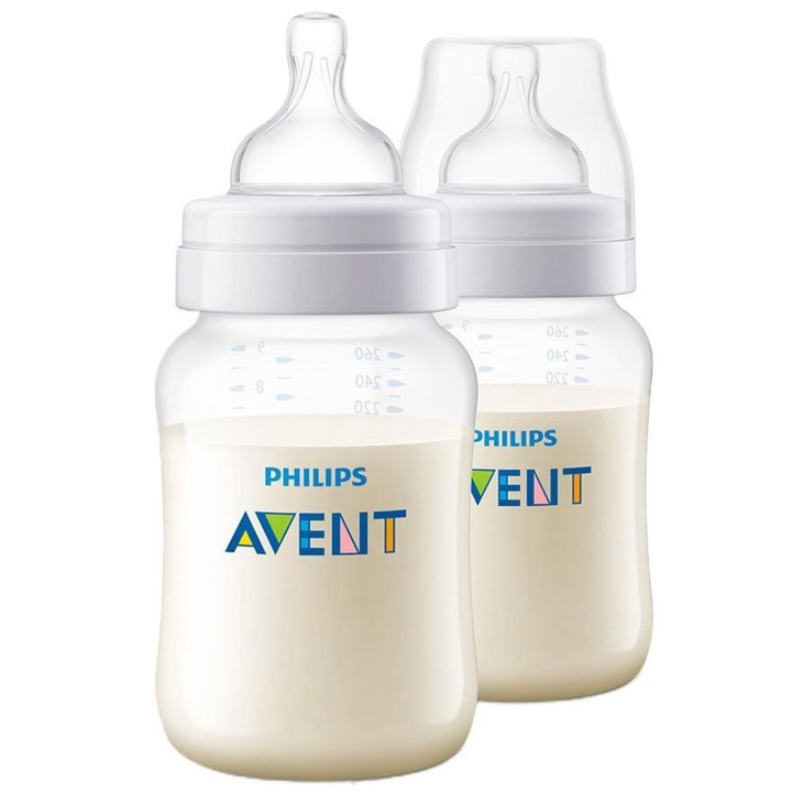 Комплект 2 анти-колик шишета Philips Avent SCY103/02, 260мл, Биберон с поток 2, за 1+ месеца, без BPA