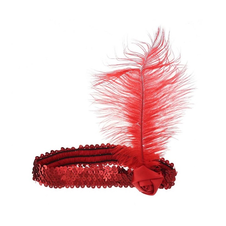 Bentita cu paiete model Charleston rosu