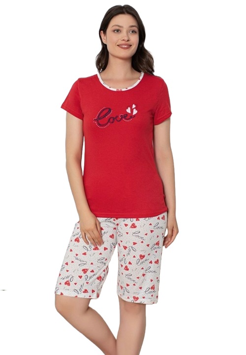 Supreme női pizsama, pamut, rövid 3/4, 2 részes,, Piros