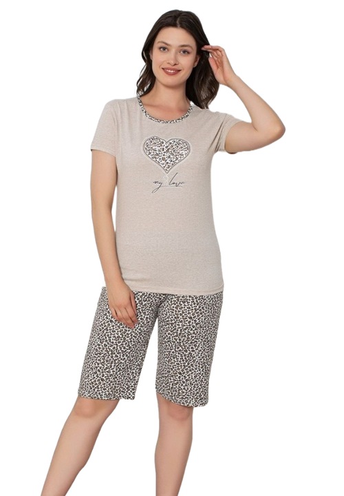 Pijama Dama Suprem, Bumbac, Scurta 3/4, 2 piese,, Maro