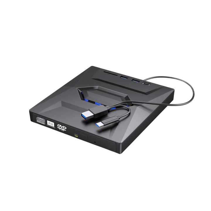 DVD записващо устройство, двоен интерфейс TYPE-C+USB, Plug and Play, запис с едно щракване, многофункционално разширение, безшумен, слот за SD/TF карта, тънък и лек
