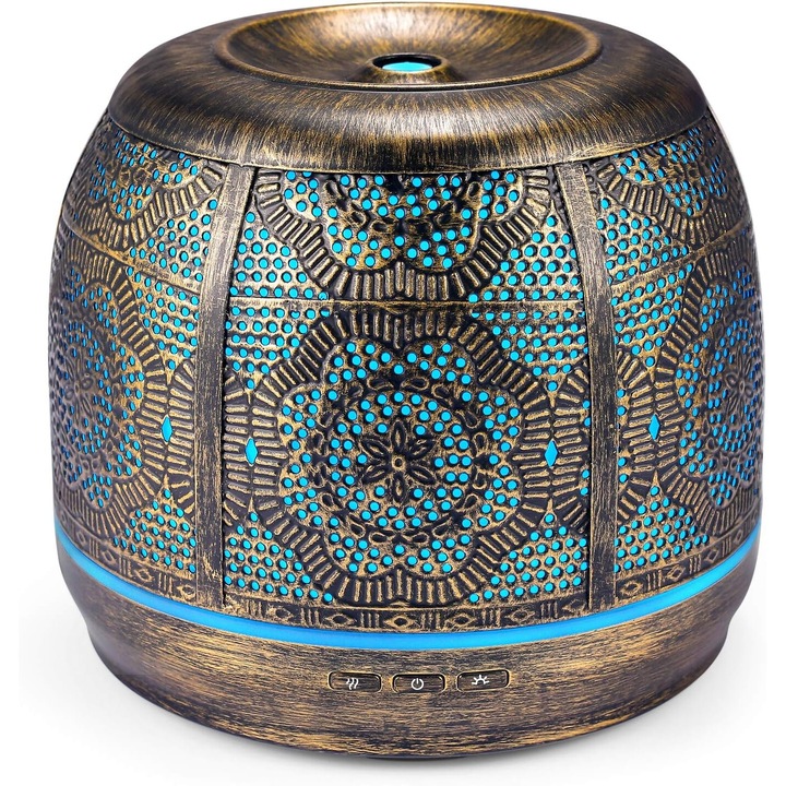 Illóolajos aromaterápiás diffúzor, párásító, ultrahangos, otthon, szálloda, üzlet, iroda, gyógyfürdő, fém, vintage, 500 ml-es űrtartalom, bronz, Selling Depot®