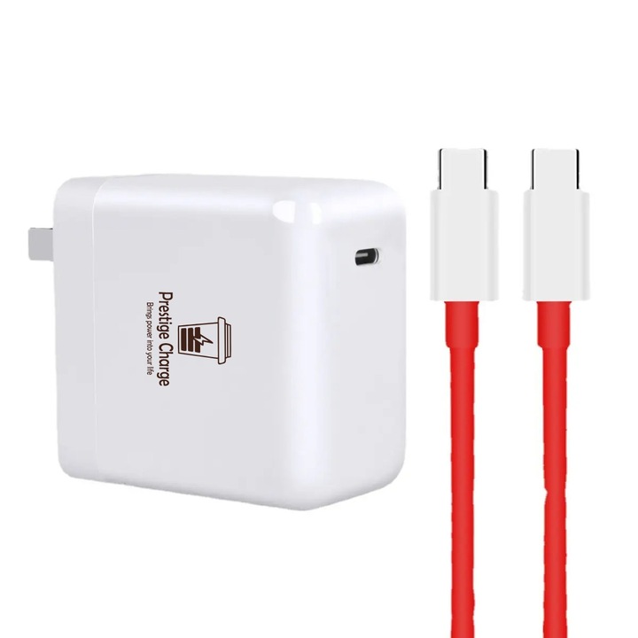 Incarcator WarpCharge TypeC 65W, PRESTIGE CHARGE®, pentru OnePlus, inclus cablu 6.5A, USB-C la USB-C, transfer date si incarcare, 1m