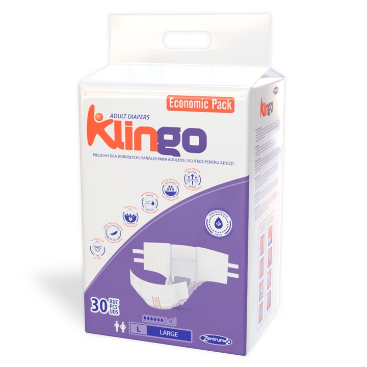 Scutece adult KlinGo, pachet 30 bucati, marimea L