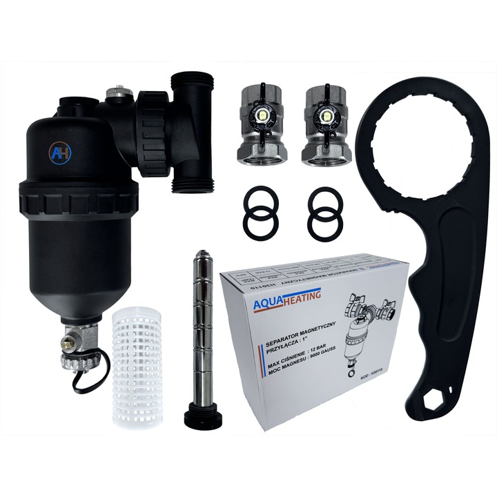 AQUA HEATING Антимагнетитен филтър 1" DN25 Термична инсталация Магнитна сърцевина 9000 Gauss