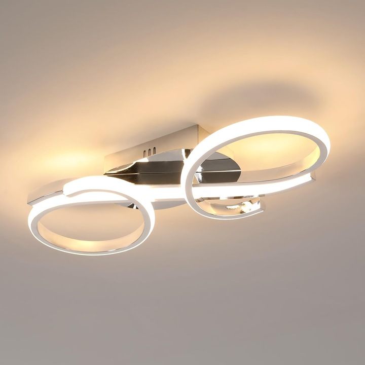 LED таванна лампа, Mckalen, 36w 4000lm с геометричен дизайн, хром за всекидневна, спалня, всекидневна, топло бяло 3000k, диаметър 42 * 16cm