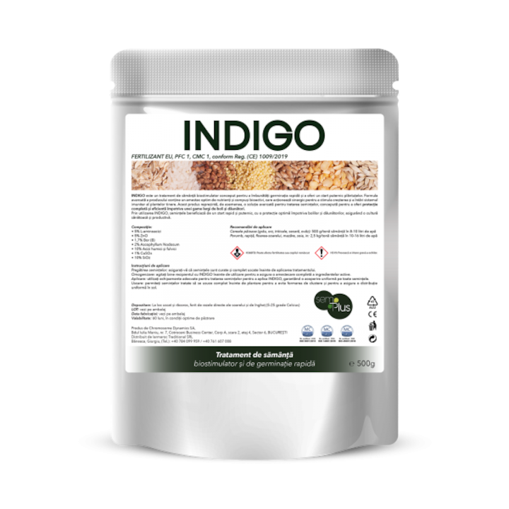 Tratament superior pentru samanta cu efect insecto-fungicid si de stimulare a germinatiei Indigo, 500 grame