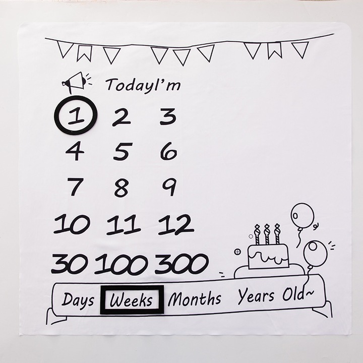 Emlékeztető baba születésnapi takaró, születésnapi torta, 100x100 cm