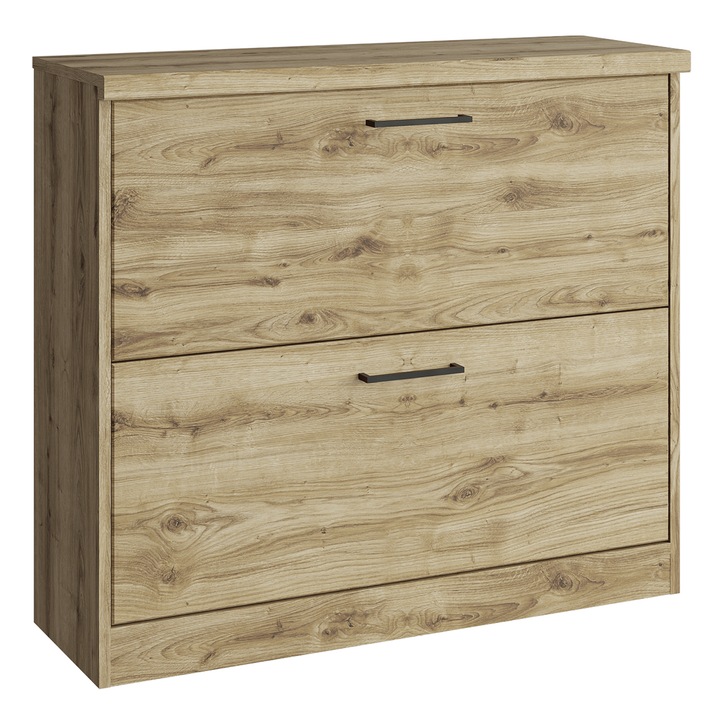 Dulap de pantofi, cu 2 compartimente, culoare stejar, din PAL laminat si MDF, practic si modern, 90, 2x30, 6x80, 7 cm