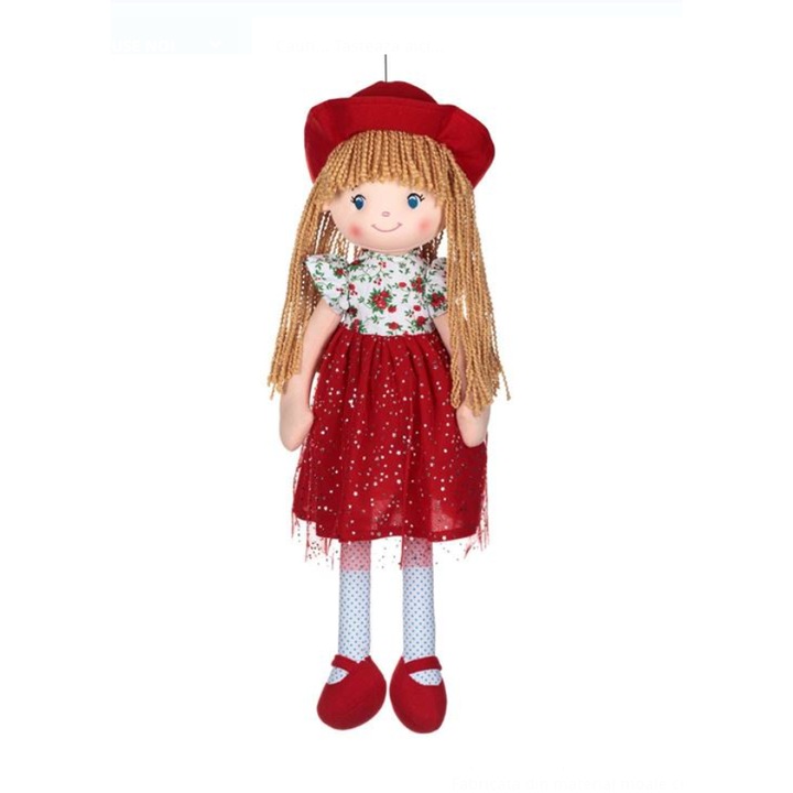 Textil baba piros sapkával 60cm