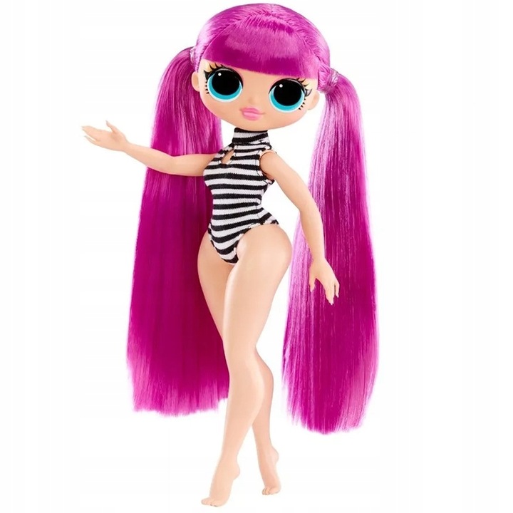 Baba, Lol Surprise Omg, Roller Chick, fürdőruha, hosszú, egyenes rózsaszín haj, nagy kék szemek, rózsaszín/fehér/fekete, +4 év