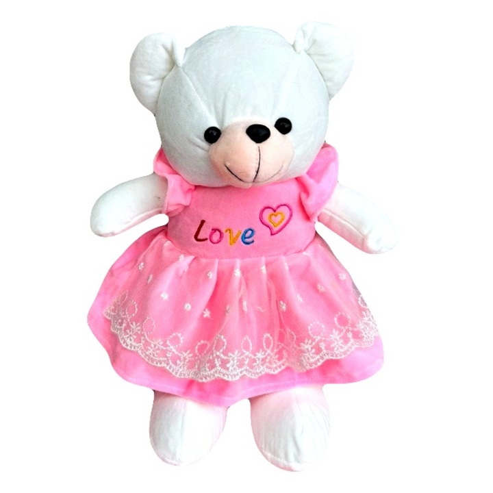 Ursulet de plus Rozina, cu rochita, Inaltime 50 cm, Roz