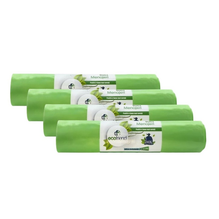 4 tekercs tisztítótasak készlet, Ecofriend, 240L, 10 db, ultra ellenálló, zöld