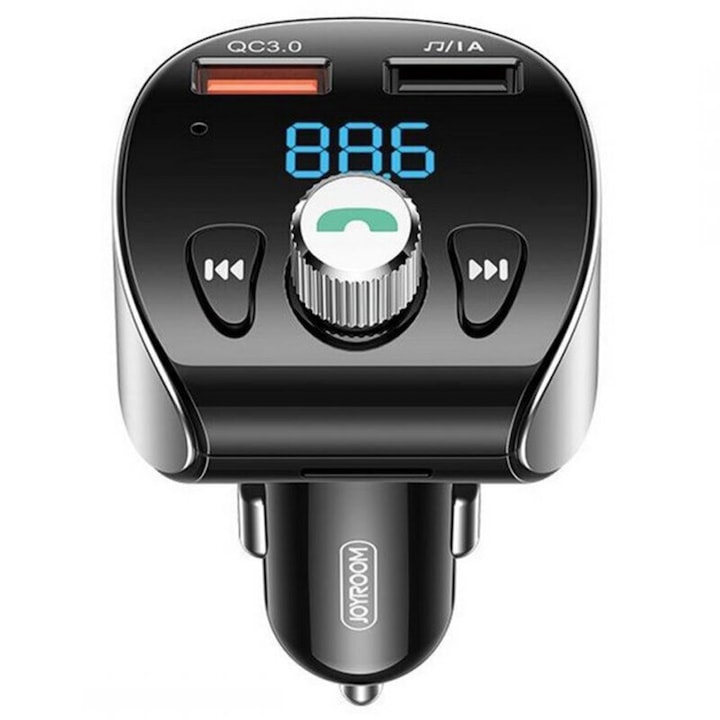 Incarcator Auto cu Modulator FM, Joyroom JR-CL02, BT 5.0, Dual USB 18W, Butoane control, Negru
