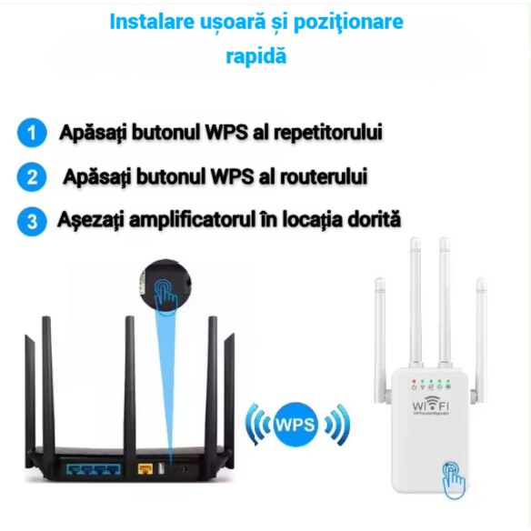 Amplificator Semnal Wireless Ekleto® AC300M, 300 Mbps, 4 Antene ...