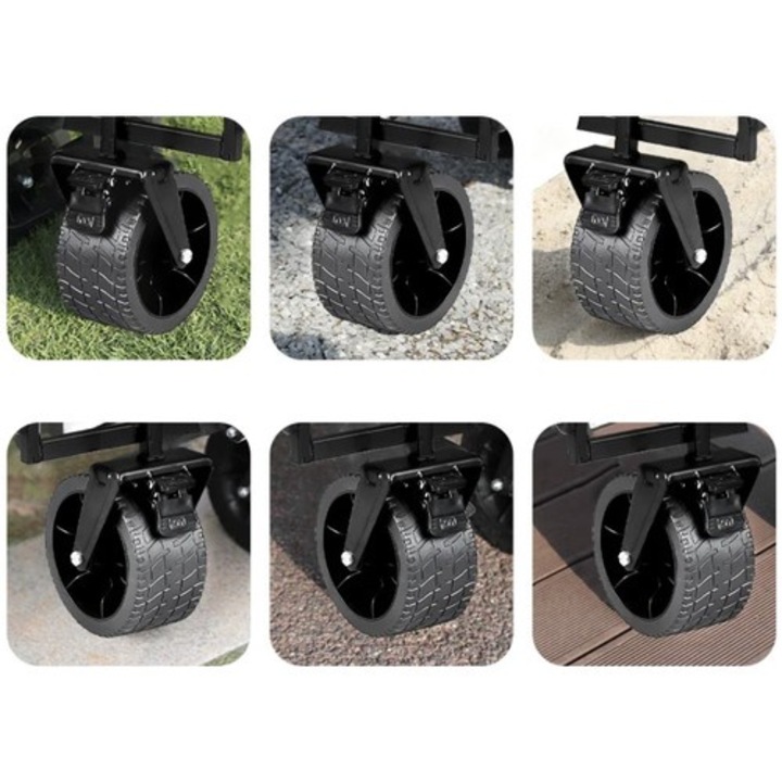 Плажна и градинска количка, Zola, с изключително широки гуми, сгъваема, разтегателна дръжка, система за заключване на колелата, материал OXFORD, максимално натоварване 100 кг, 94 х 60,5 х 70 см