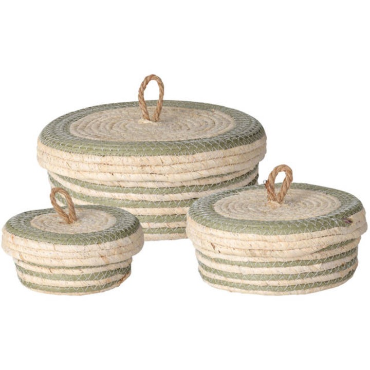 Recipiente de depozitare cu capac, 3 buc - verde