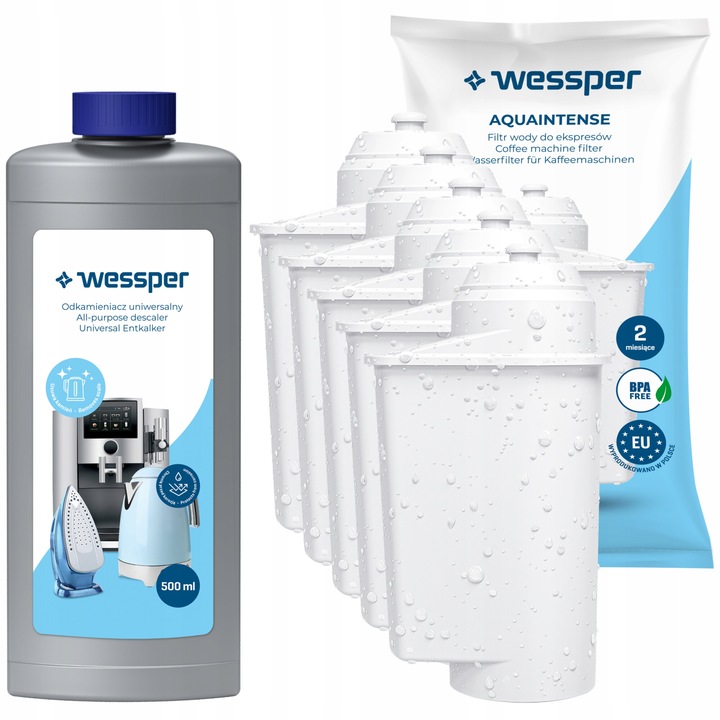 Kit masina de cafea Wessper, filtru de apa 5x, compatibil Siemens EQ Series, detartrant universal lichid 500 ml