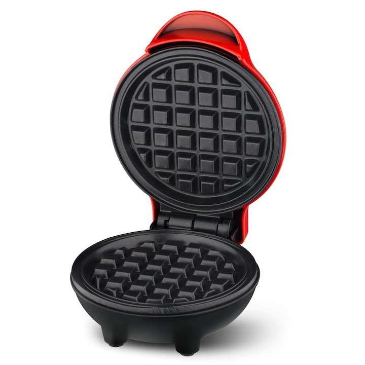 Aparat pentru preparat mini waffe/gofre, AT PERFORMANCE®, 350W, Placi antiaderente, Indicator luminos, Rosu